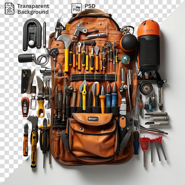 PSD premium of realistic photographic electricians tools and equipment displayed on a white wall featuring a silver and metal tool a black handle and a silver and metal tool