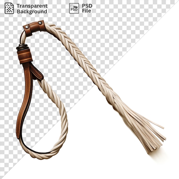 PSD premium of realistic photographic horse trainers whip on isolated background accompanied by a brown strap and a white rope