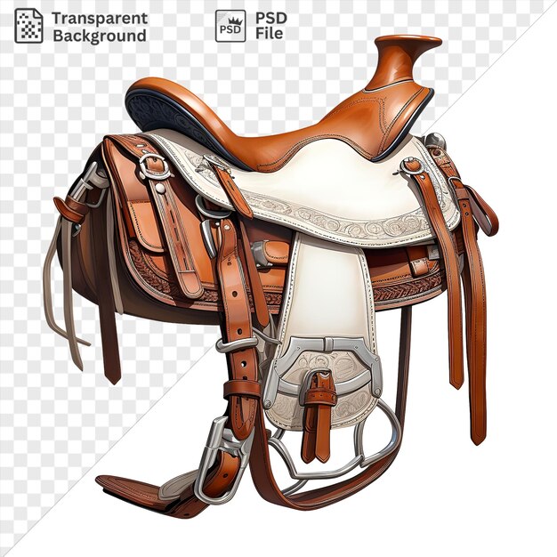 PSD premium of realistic photographic jockeys saddle with leather and brown straps featuring a leather and brown seat