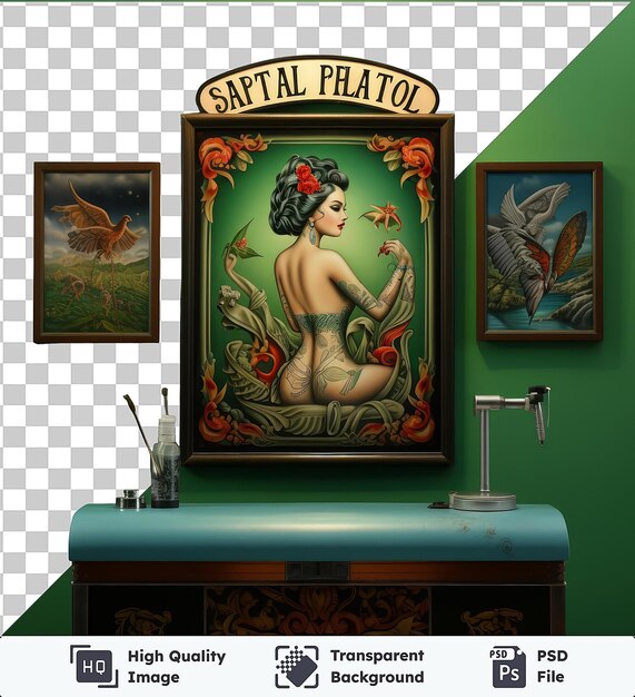 PSD premium di artista di tatuaggio fotografico realistico _ s studio di tatuaggio la stanza verde