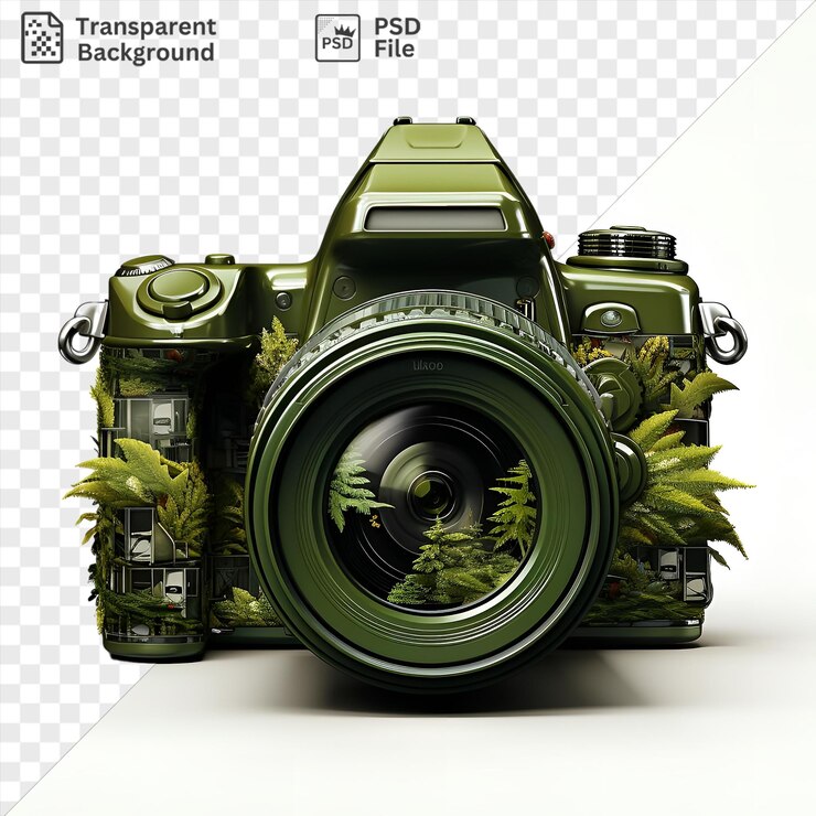PSD premium of realistic photographic wildlife photographers camera captures a stunning a lush green tree with a black shadow in the foreground