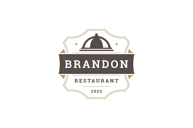 Premium restaurant geometrisk logo design skabelon, vintage bånd, gylden kant