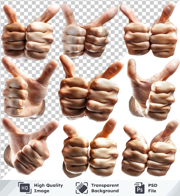 PSD premium set of holding their thumbs up isolated on transparent background