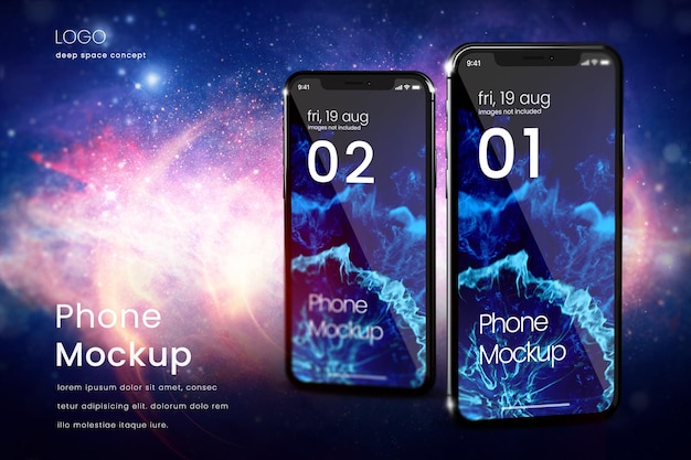 PSD 星空の背景にプレミアムスマートフォンモックアップ