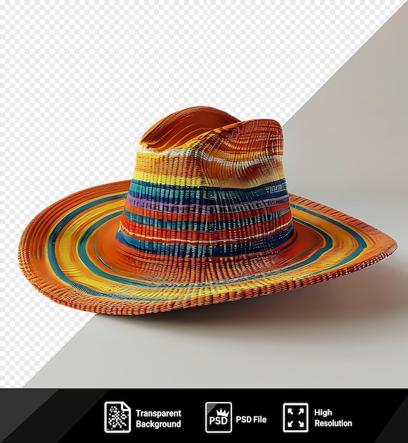 PSD cappello premium di sombrero con disegno colorato su parete bianca che getta un'ombra scura png