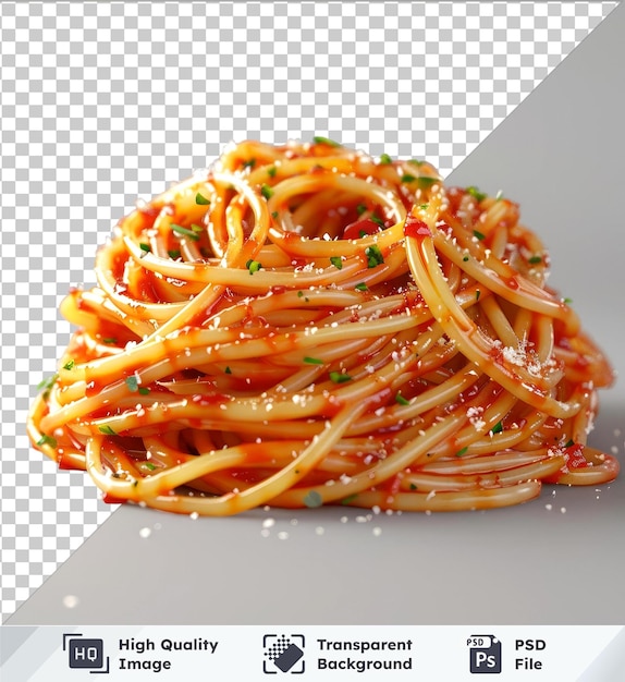 PSD spaghetti di qualità con foglie di basilico fresche su un piatto bianco