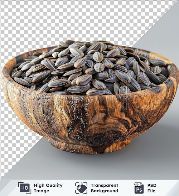PSD premium sunflower seeds in wooden bowl png psd images