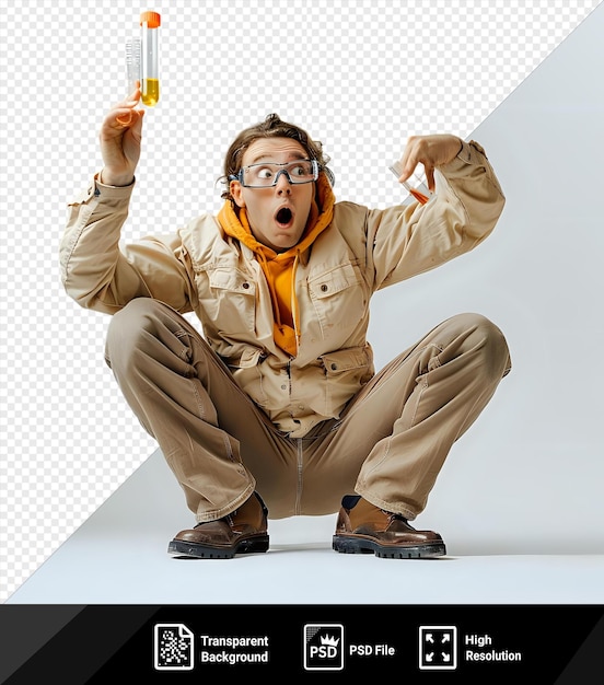 PSD premium of surprised scientist who drops a test tube in awe png psd