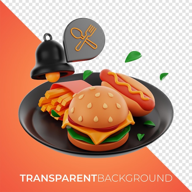 PSD premium szef kuchni i kuchnia fast food prezentacja ikona renderowania 3d na odosobnionym tle png