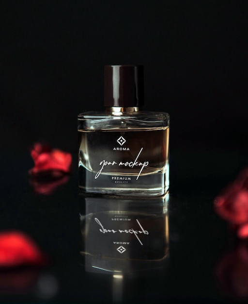 premium transparent perfume bottle with elegant logo mockup