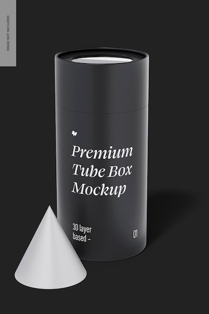 PSD premium tube box con finestra mockup, vista frontale