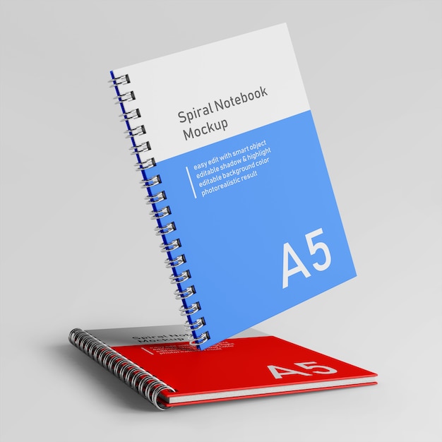 PSD premium two corporate hardcover spiral binder notebook mock up design template in front view