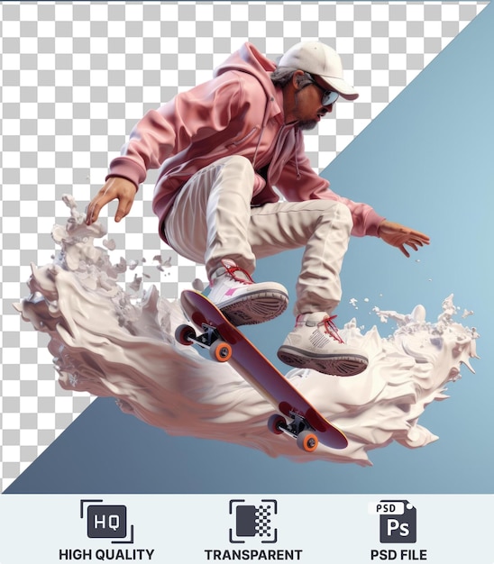 PSD premium van 3d skateboarder cartoon spijker een zwaartekracht uitdagende truc