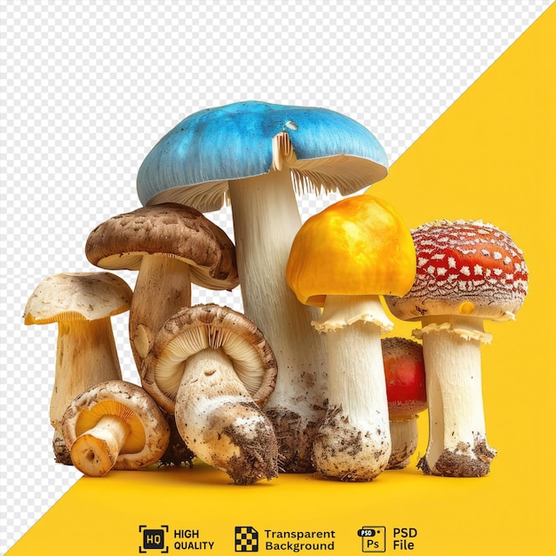 PSD premium of variety of gourmet mushrooms isolated on transparent background