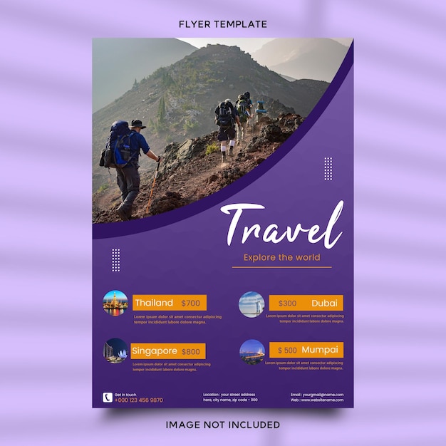 Premium vector travel explore the world flyer template design