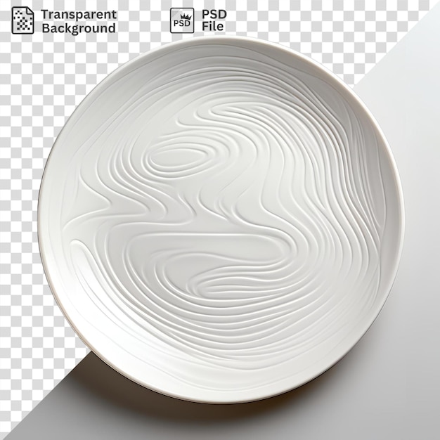 PSD premium of a white plate with a design on a white table casting a dark shadow