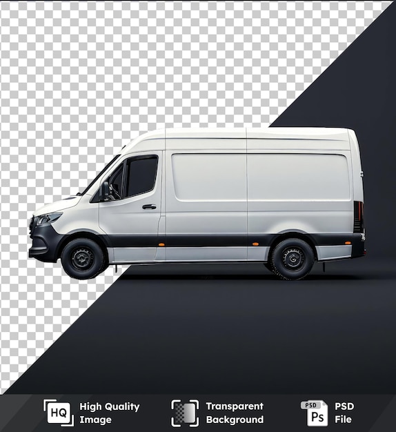 Premium witte bestelwagen mockup tegen donkere hemel met zwarte band en antenne