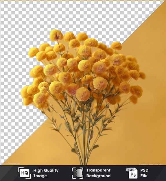 Premium yellow flower and green stem psd and png image