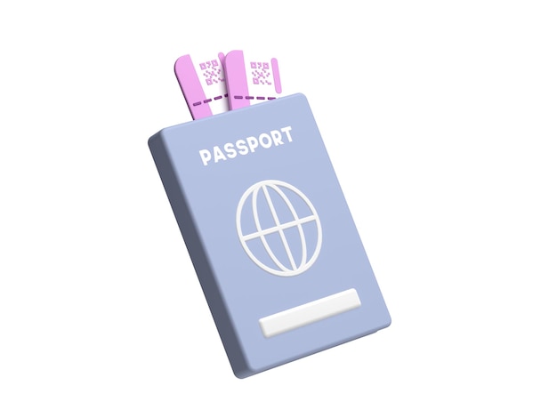 Preparativi per un viaggio felice biglietto aereo bagagli borsa passaporto ecc. rendering 3d