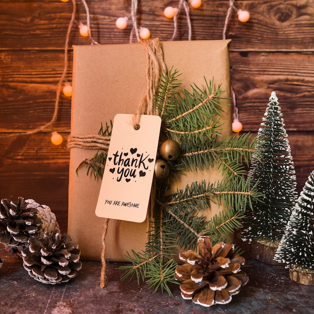 Present box mockup with christmas concept