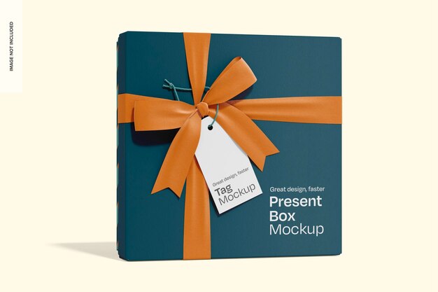 PSD present box with carton tag mockup front view