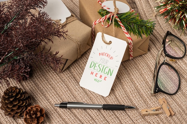 Present a price tag  PSD mockup