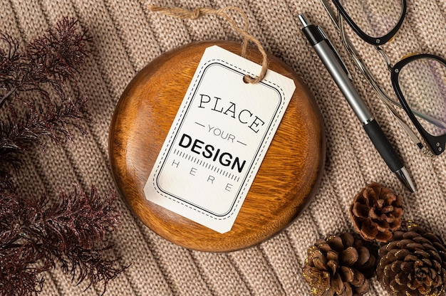 Present a price tag  PSD mockup