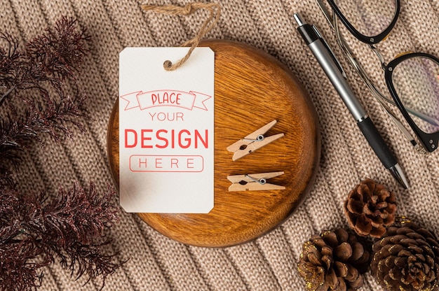 Present a price tag  PSD mockup