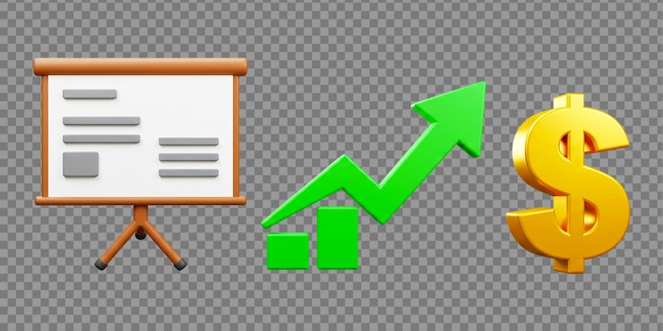 PSD presentation board with chart and dollar sign on transparent background png