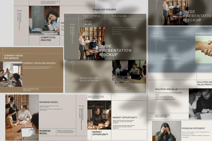 PSD presentation slide mockup set with shadow overlay