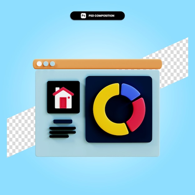presentation with pie chart and statistics 3d render illustration isolated