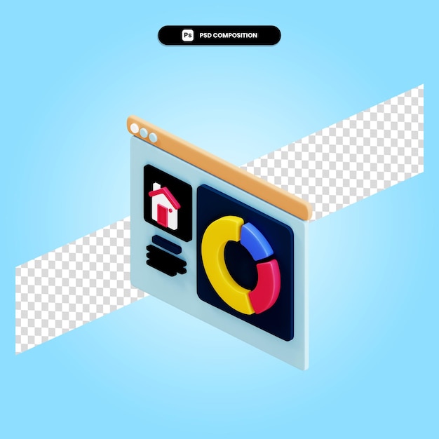 presentation with pie chart and statistics 3d render illustration isolated