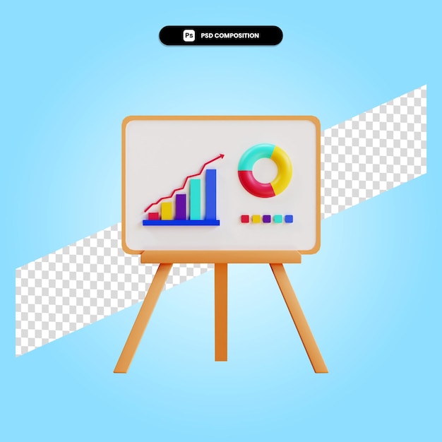 La presentazione con il grafico a torta e le statistiche 3d rendono l'illustrazione isolata