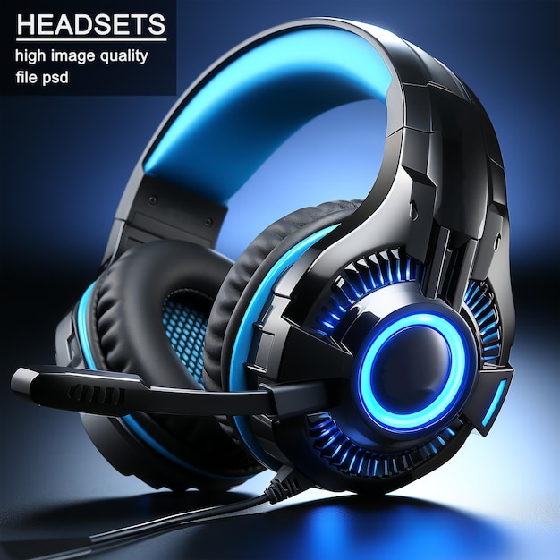 Presents gamer headset products with modern designs with neon lights