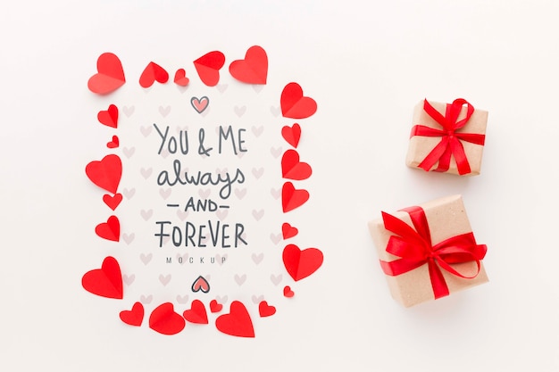 presents and heart shapes arrangement