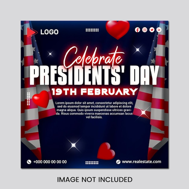 PSD presidents day celebration with instagram and facebook post template