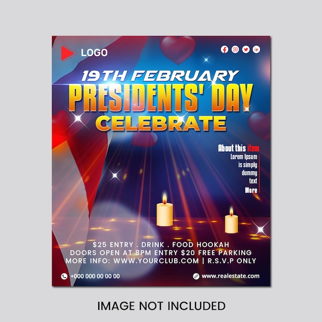 Presidents day celebration with instagram and facebook post template