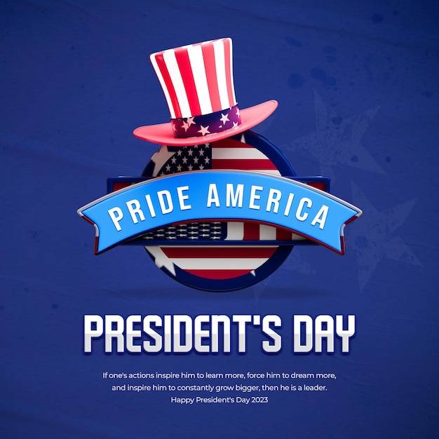 PSD presidents day with hat and usa flag 3d social media post template