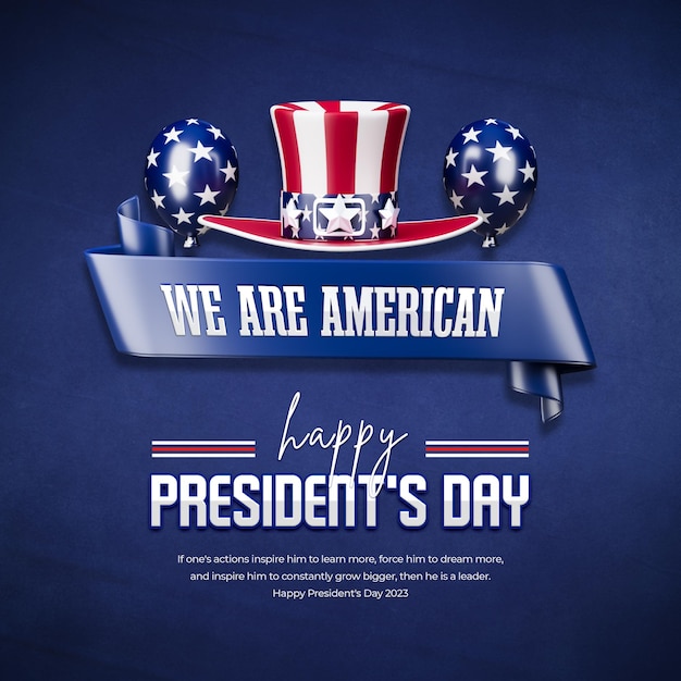 PSD presidents day with hat and usa flag 3d social media post template