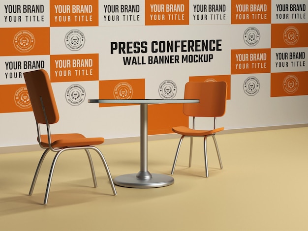 PSD press conference setup with chair and table