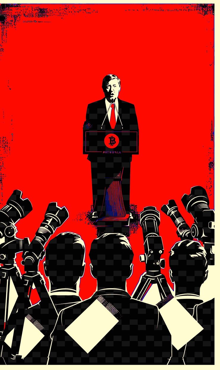 PSD press conference with a presidential candidate addressing bi flat illustration election campaign