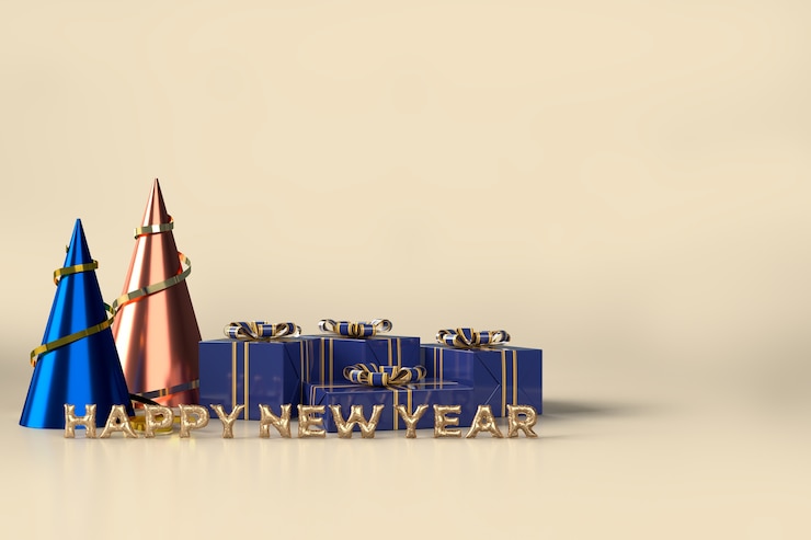PSD prettige kerstdagen en gelukkig nieuwjaar feest met geschenkdoos decoraties