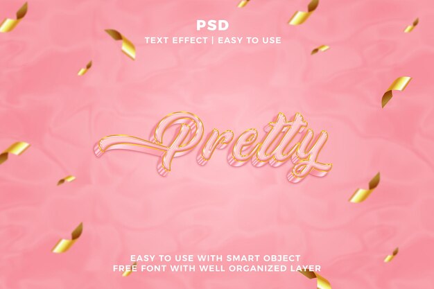 Pretty 3d editable photoshop testo effetto stile psd con sfondo