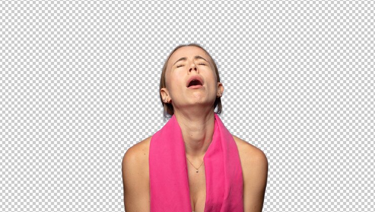 PSD pretty blonde fitness woman with a copy space