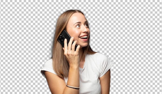 スマートフォンを使っている美しい金の女性