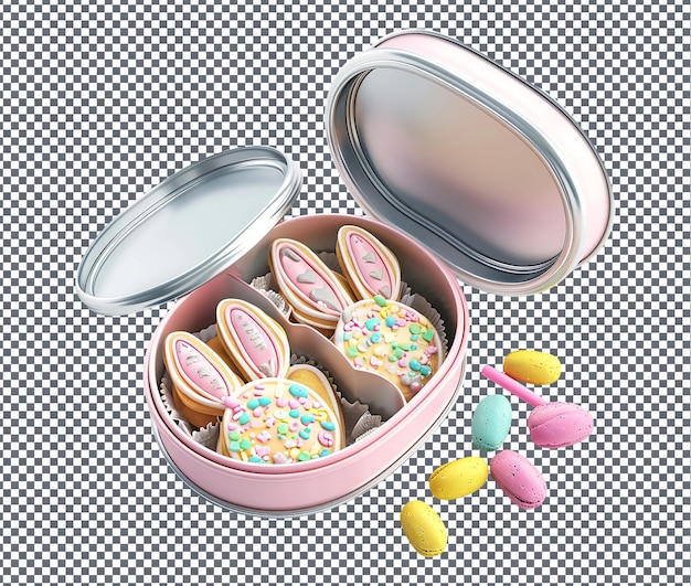 Pretty bunny ear shaped cookie tins isolated on transparent background
