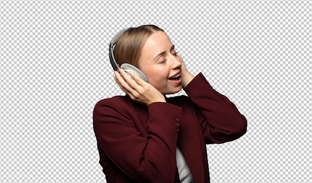 pretty businesswoman using a headphones