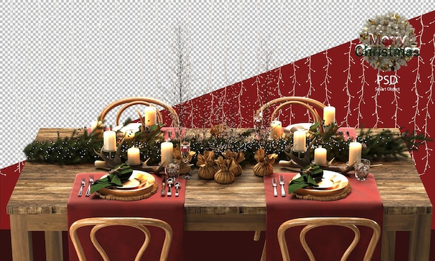 PSD Довольно рождественский деревянный стол и стулья украшения деревянные и деревенские украшения для рождественского стола