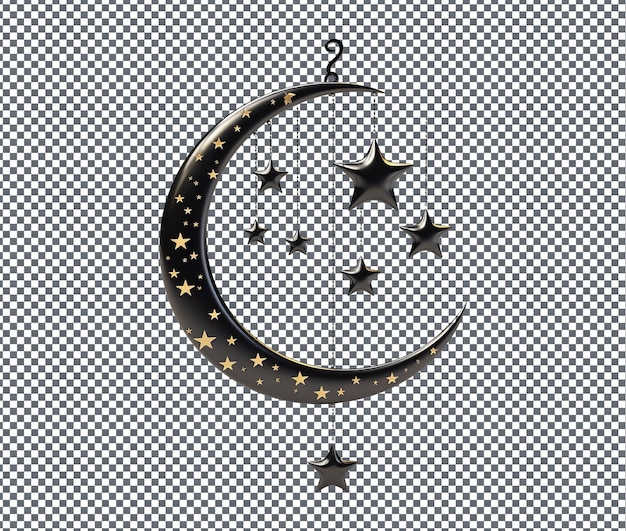 Pretty Crescent Moon and Stars Mobile 3D Model isolated on transparent background
