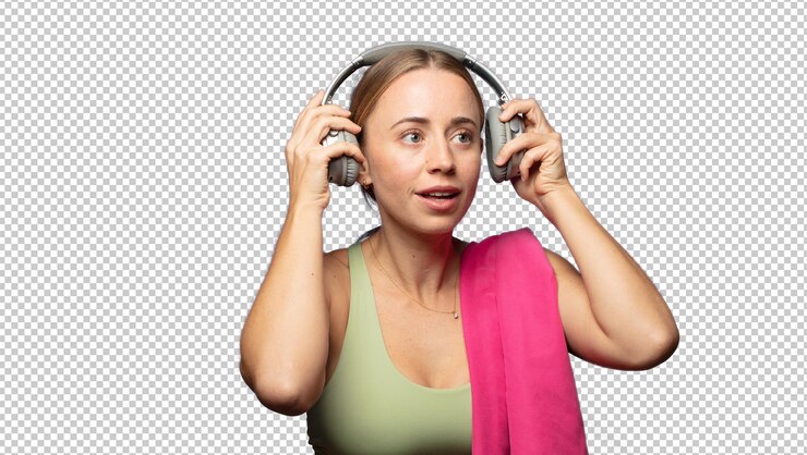 PSD pretty fitness woman with headphones